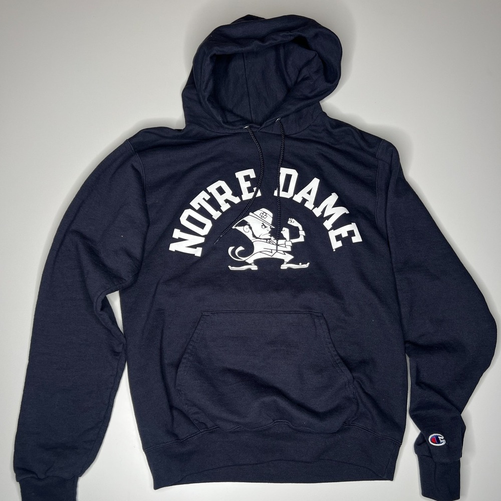 Champion Notre Dame Fighting Irish Hoodie Men's Size S Navy Blue Pullover‎ Sweat